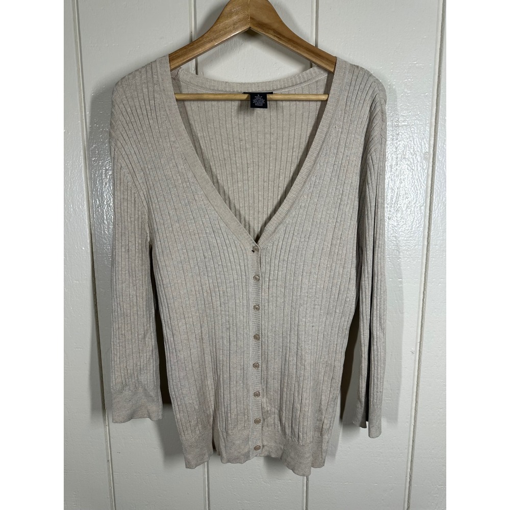 Rafaella Cardigan Women S Beige Silk Blend Ribbed V-Neck Button Front Sweater